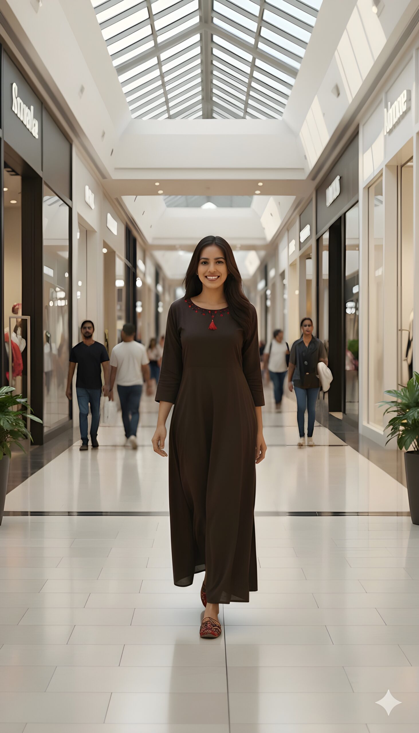 Coffee Brown Crepe Embroidered A-Line Kurta - Image 2